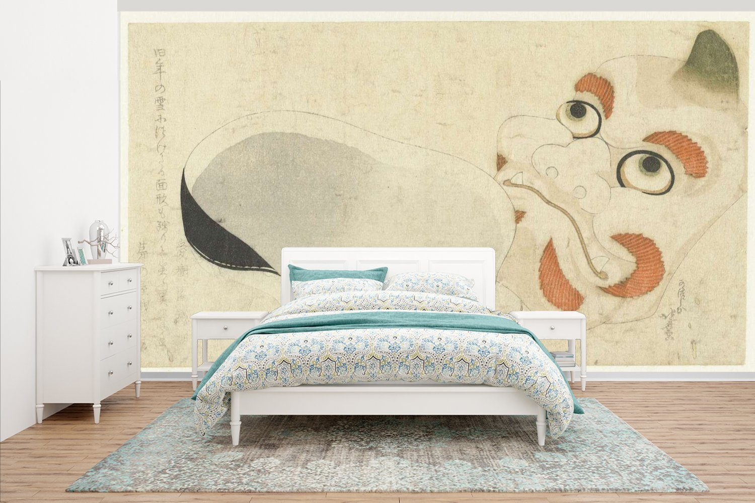 MuchoWow Fototapete Zwei Masken - Gemälde von Katsushika Hokusai, Matt, bedruckt, (7 St), Vliestapete für Wohnzimmer Schlafzimmer Küche, Fototapete