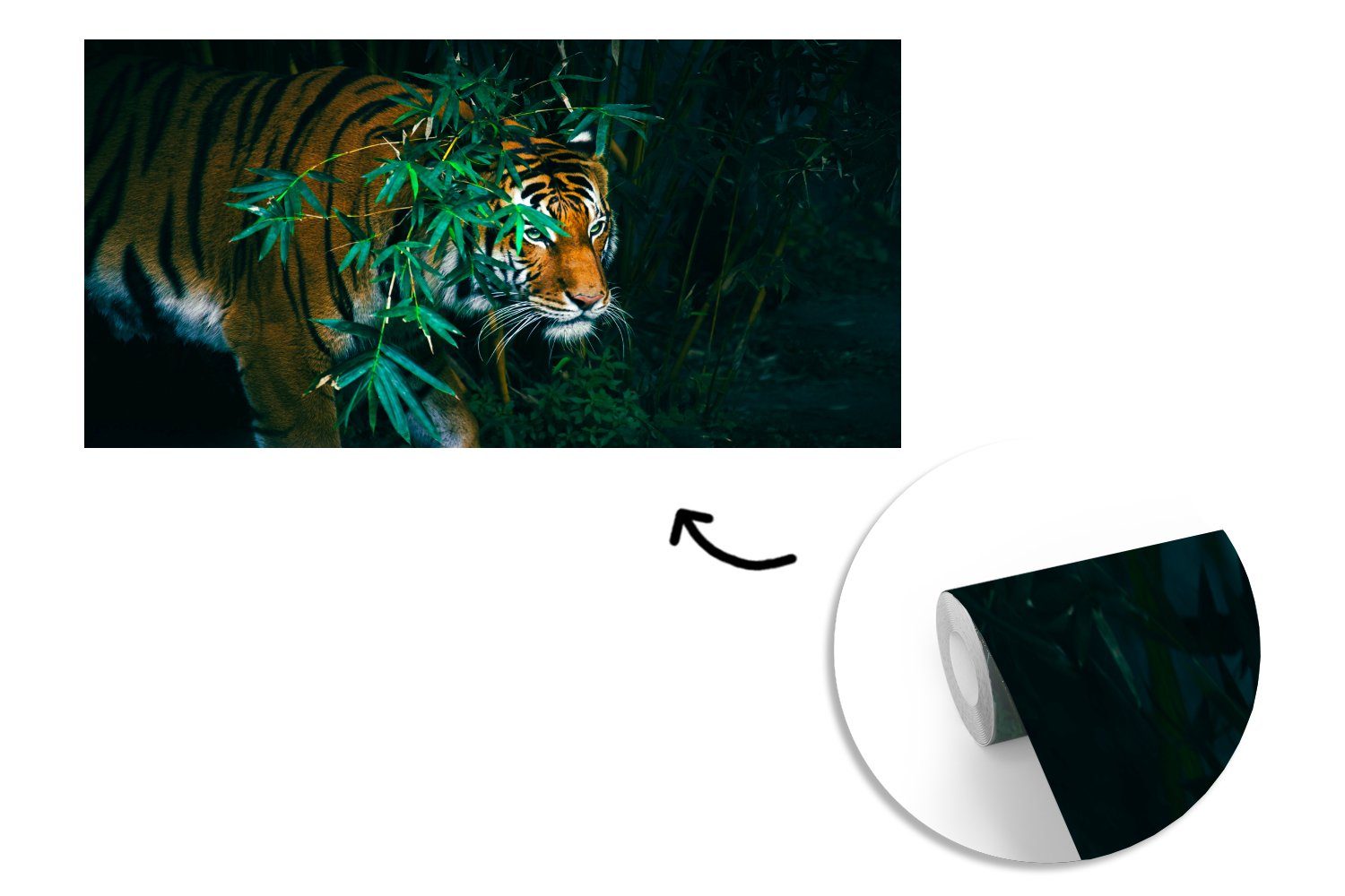 MuchoWow Wohnzimmer Dschungel, - Küche, St), bedruckt, für - Schlafzimmer Fototapete Tiger Tiere Vliestapete Fototapete Matt, (7