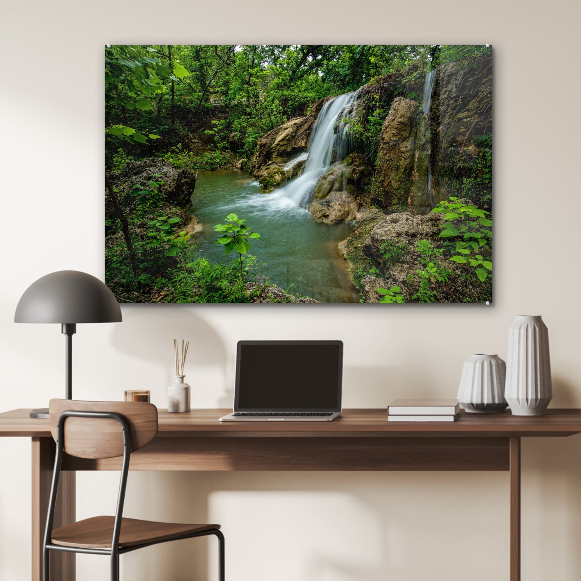 MuchoWow Acrylglasbild Wasserfall Acrylglasbilder Wald Schlafzimmer Oklahoma, Wohnzimmer St), & von (1 im