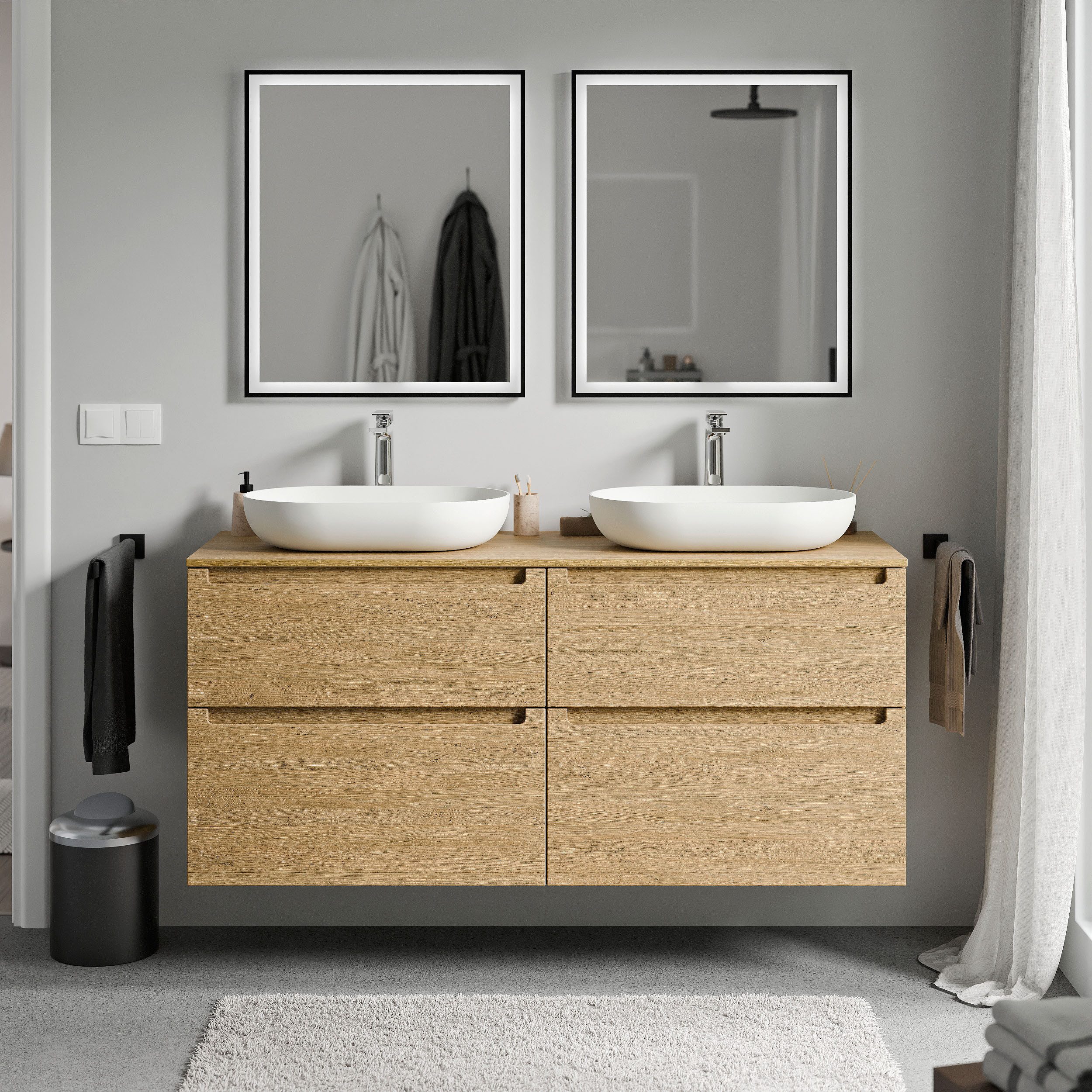 Bernstein Waschbeckenunterschrank VIREO 140cm Eiche honiggold PLATTE Eiche honiggold Waschtischunterschrank 4 Schubladen