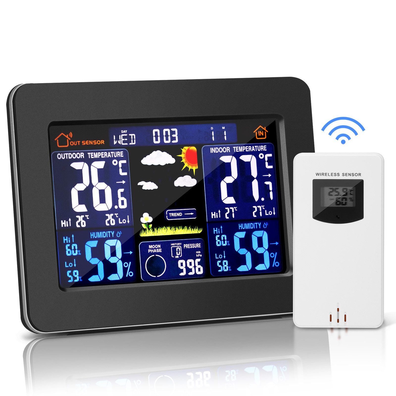 Wetterstation Funk Wetterstationen Innen & Außentemperatur Funk mit Wettervorhersage