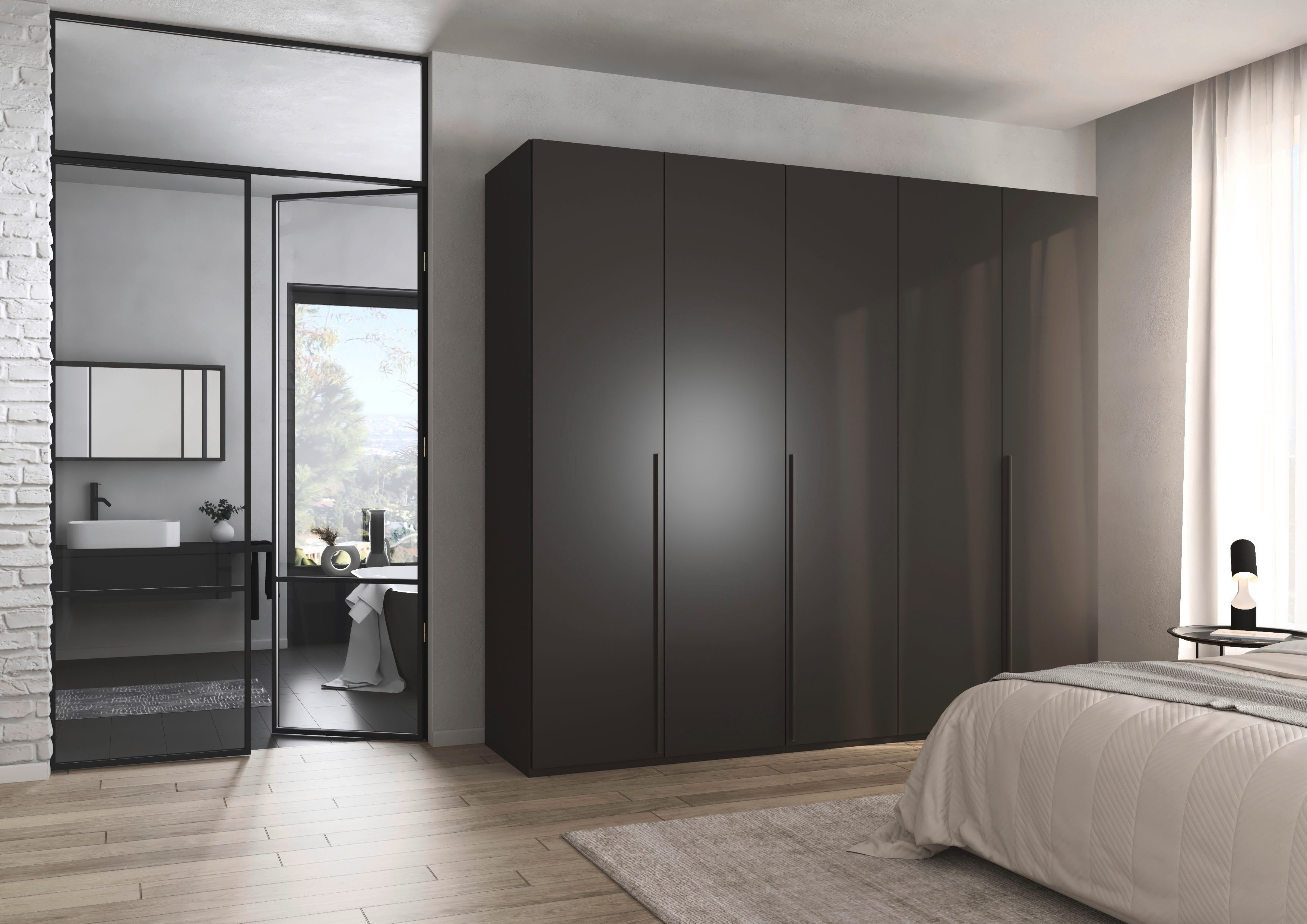 rauch Drehtürenschrank Kleiderschrank Schrank Garderobe Wäscheschrank BESTSELLER MONTCLAR (3 Ausstattungen BASIC/CLASSIC/PREMIUM (SOFT-CLOSE), Breiten 201-400 cm) Front in Glas/Hochglanz/Dekor/Grauspiegel in 5 Breiten MADE IN GERMANY