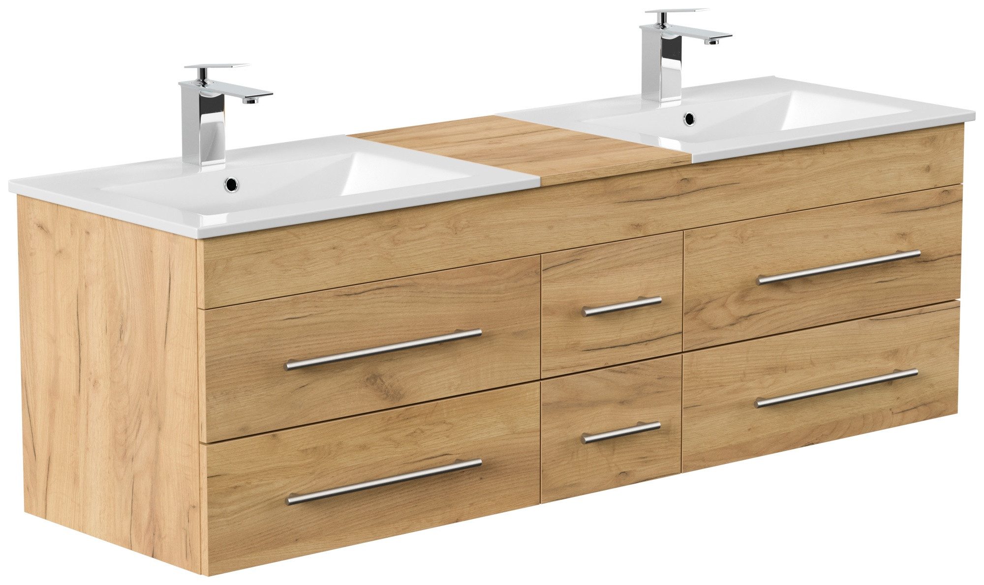 Magnolia Home Waschtisch Badmöbelset Roma XL 2-teilig mit LED Spiegel eiche gold