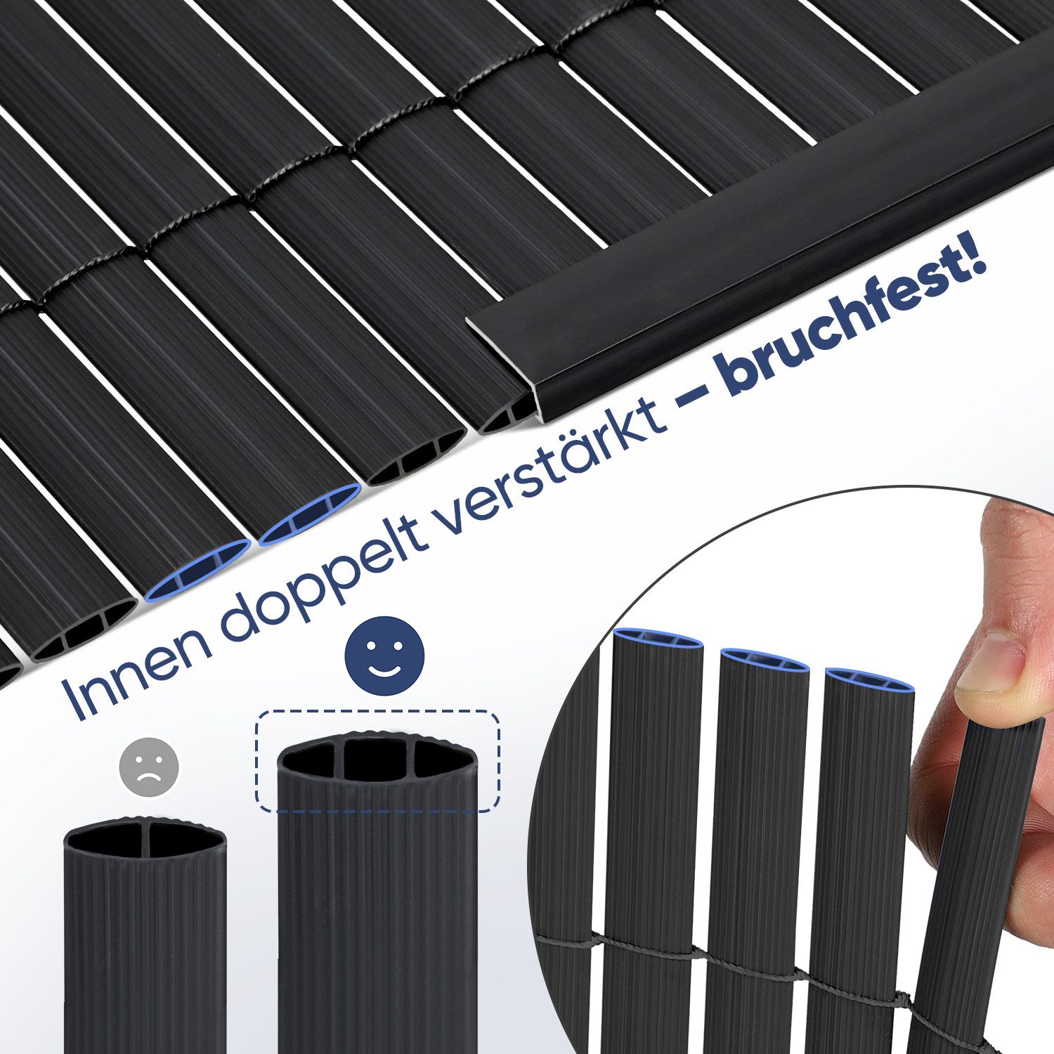 Sekey Balkonsichtschutz 5 m PVC Sichtschutzmatte mit Kabelbindern und Abschlussleiste Robust, winddicht und mit Insektenschutz für mehr Privatsphäre – Bild 3 von 5