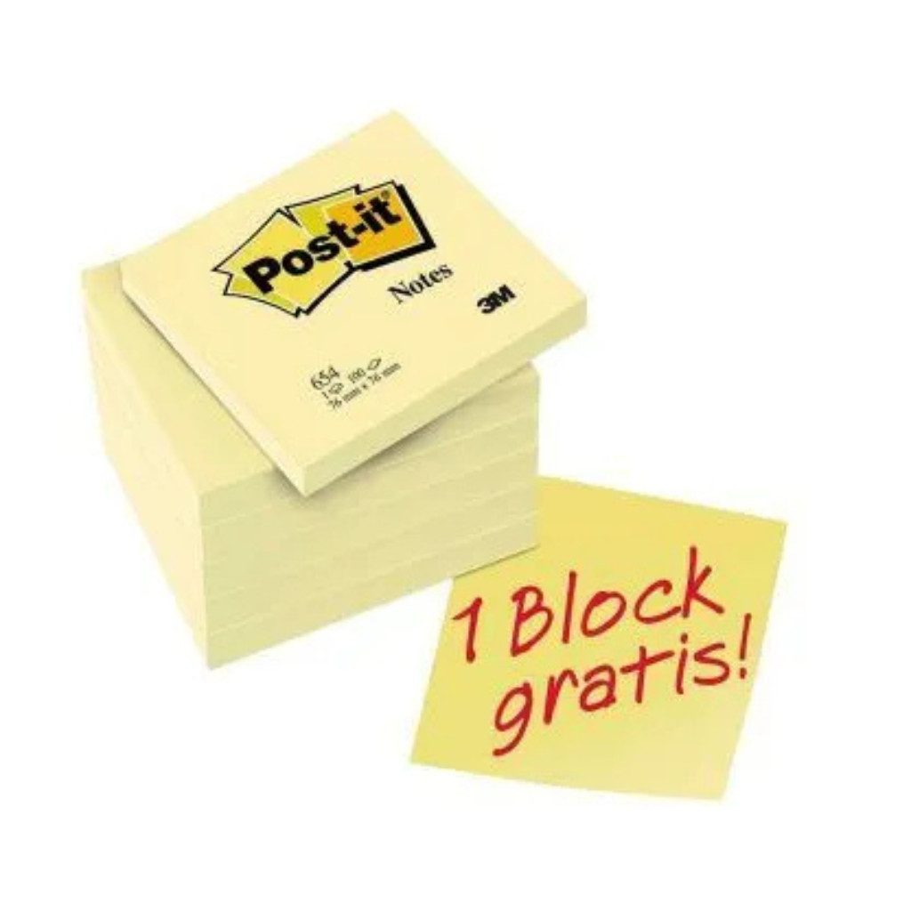Haftnotizblock 5 + 1 GRATIS: Post-it® Notes 654 Haftnotizen Standard gelb