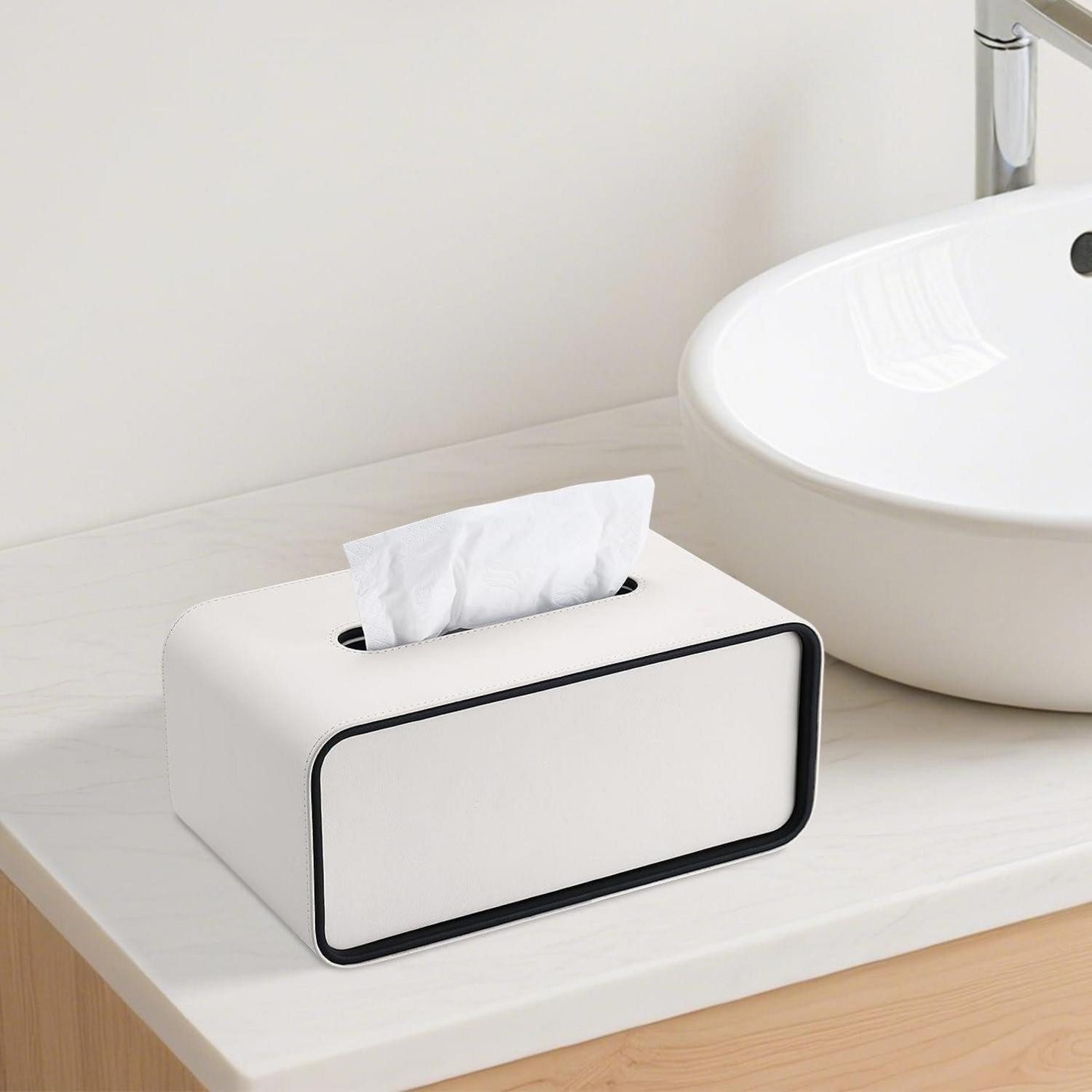 LuxusKollektion Papiertuchbox Taschentuchbox Leder Schwarz-Weiss Kompakt