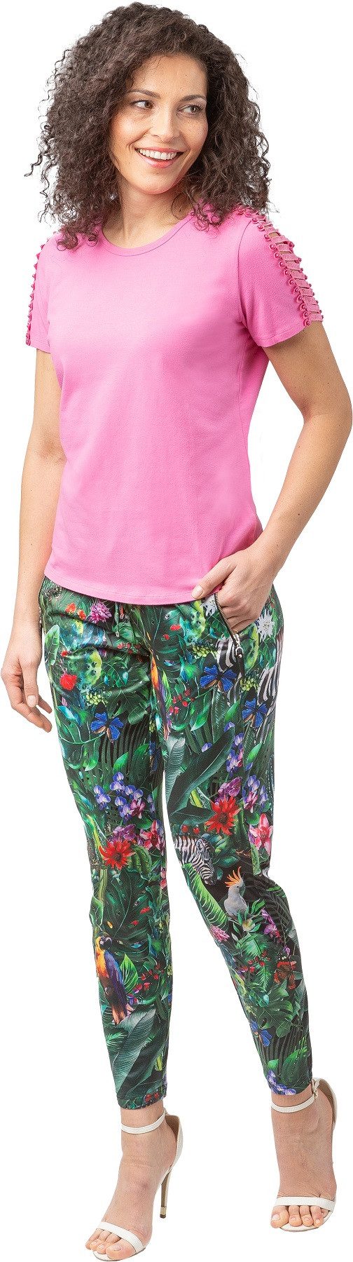 ROBELL Jogger Pants Hygge-52544-54348, im tropischen Druck mit Taschen Taschen mit Reißverschluss