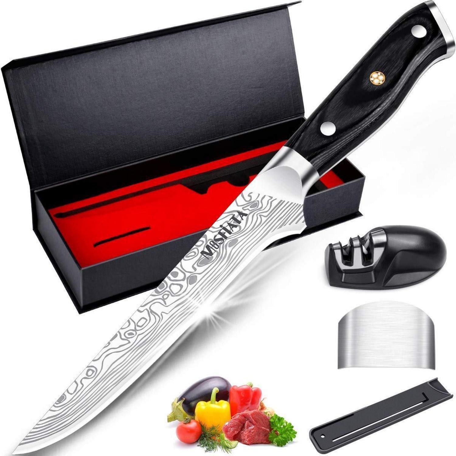 LuxusKollektion Fischfiliermesser Filetiermesser 15cm Damast Micarta Holzgriff