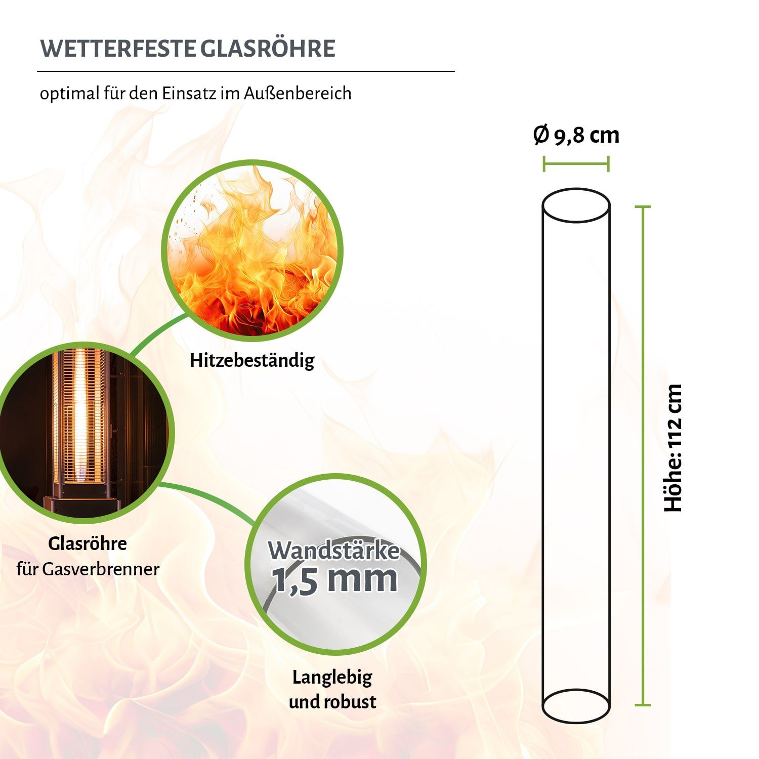 empasa Heizstrahler "OPTICAL PRO" / "BLAZE", Glasröhre für Heizpilze 112 cm Zubehör