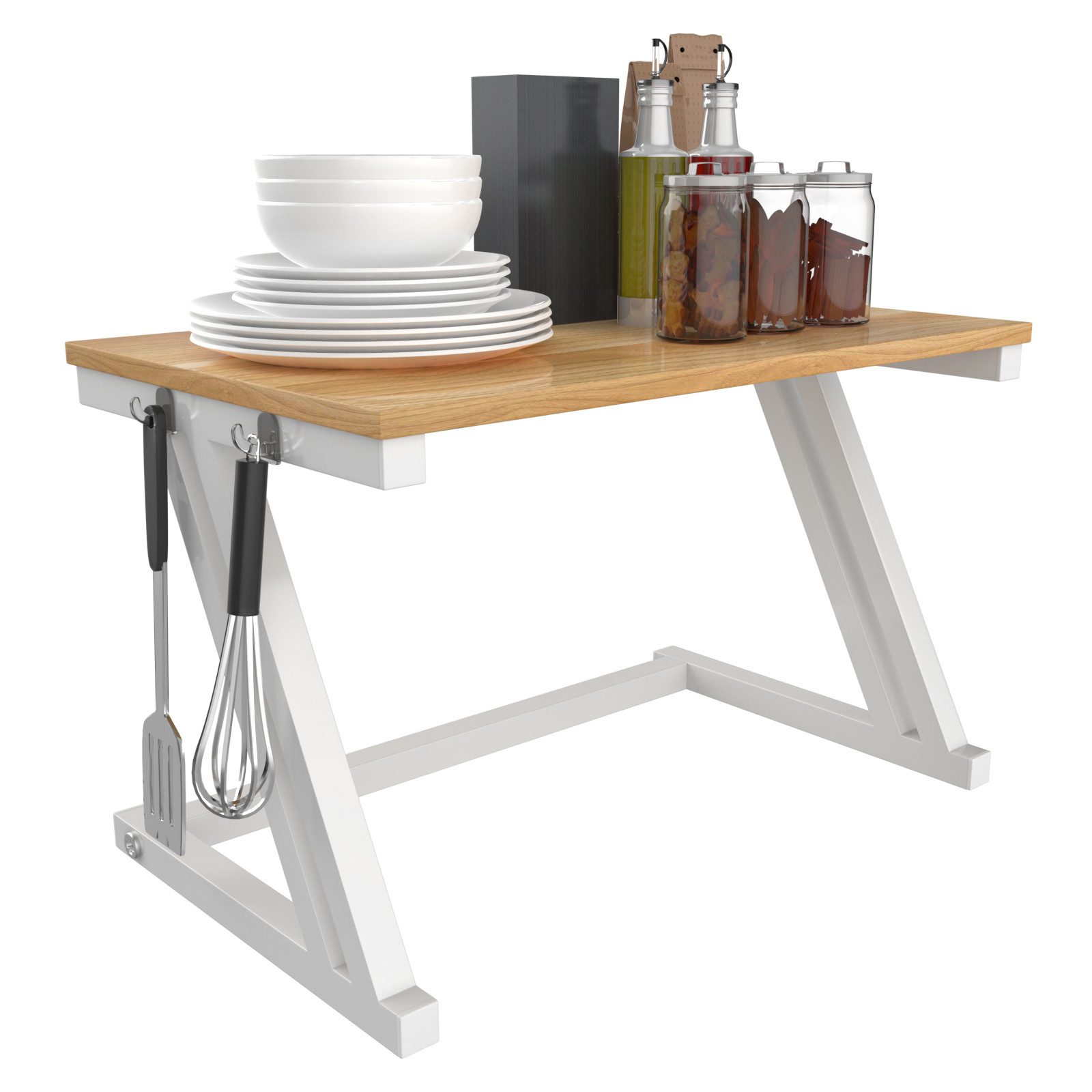 JEOBEST Regalelement Mikrowellenregal Organizer Küche, Mikrowellen Ständer Gewürzregale, 57x38x38cm, bis 30kg, Ohne Haken
