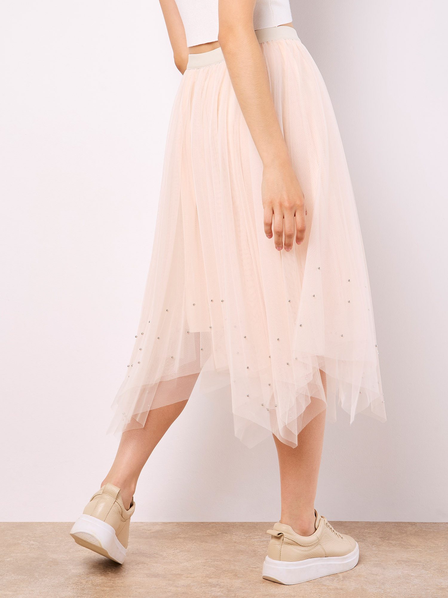 Apricot Midirock Tüllrock mit Perlen