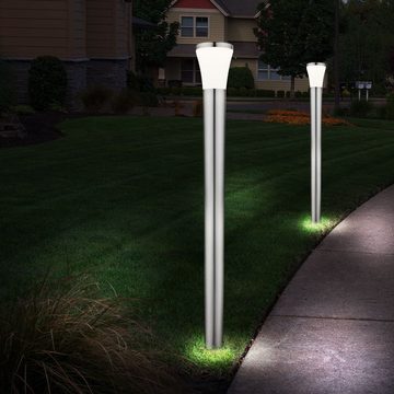 etc-shop LED Außen-Stehlampe, LED-Leuchtmittel fest verbaut, Warmweiß, Aussenlampe Edelstahl Kunststoff Opal mit Licht Garten