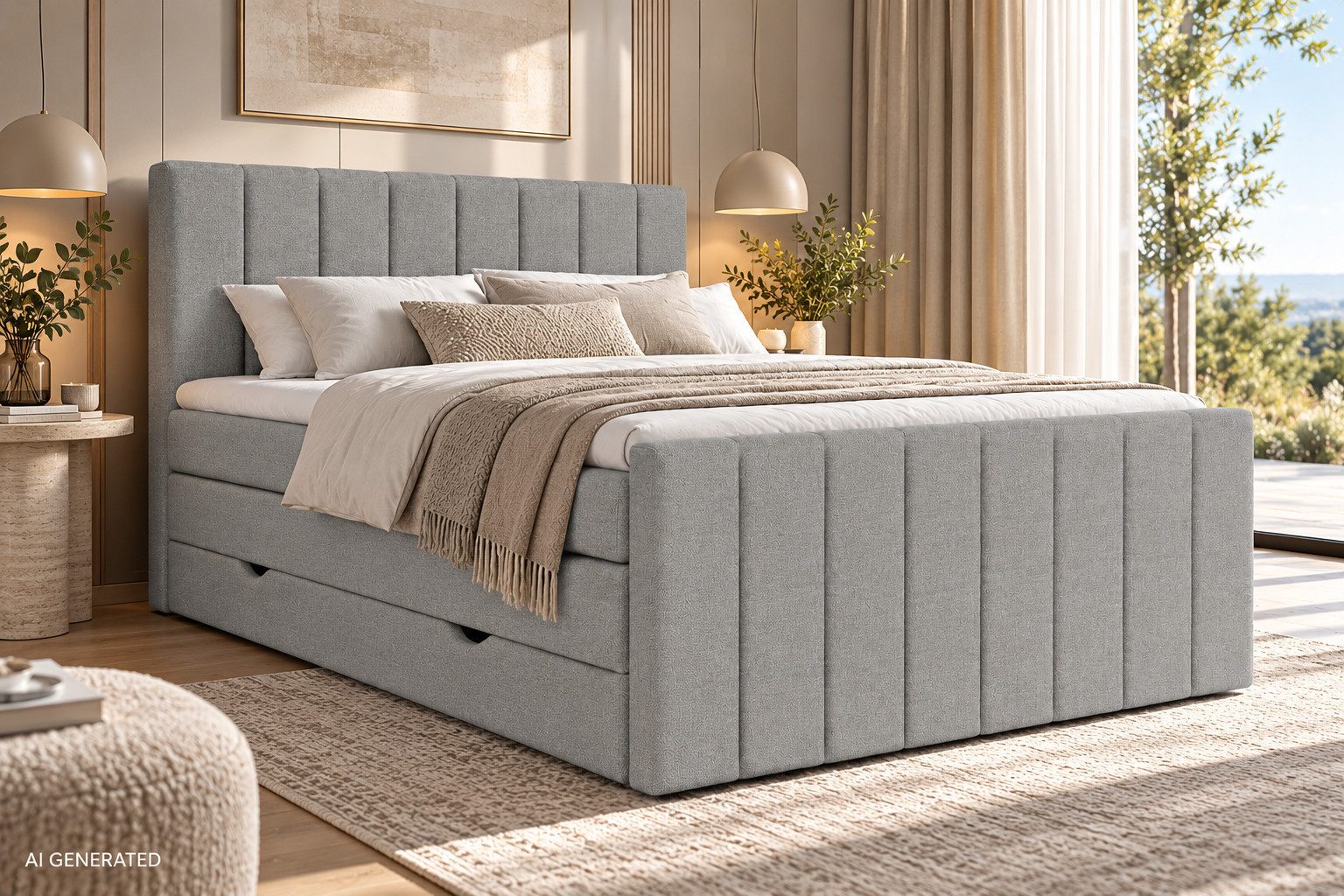 Maison de Rêve Boxspringbett Ruby mit Bettkasten (Komplettbett mit Matratzen, Kopfteil und Topper), Boxspringbett mit Matratzen H4, Doppelbett, inkl. Topper