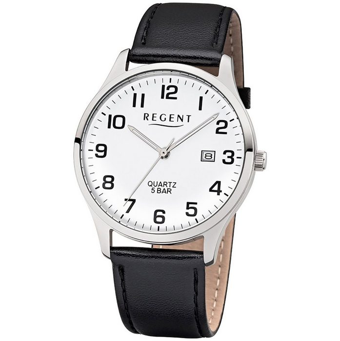 Regent Quarzuhr Regent Herren-Armbanduhr schwarz Analog (Armbanduhr) Herren Armbanduhr rund groß (ca. 40mm) Edelstahl Elegant