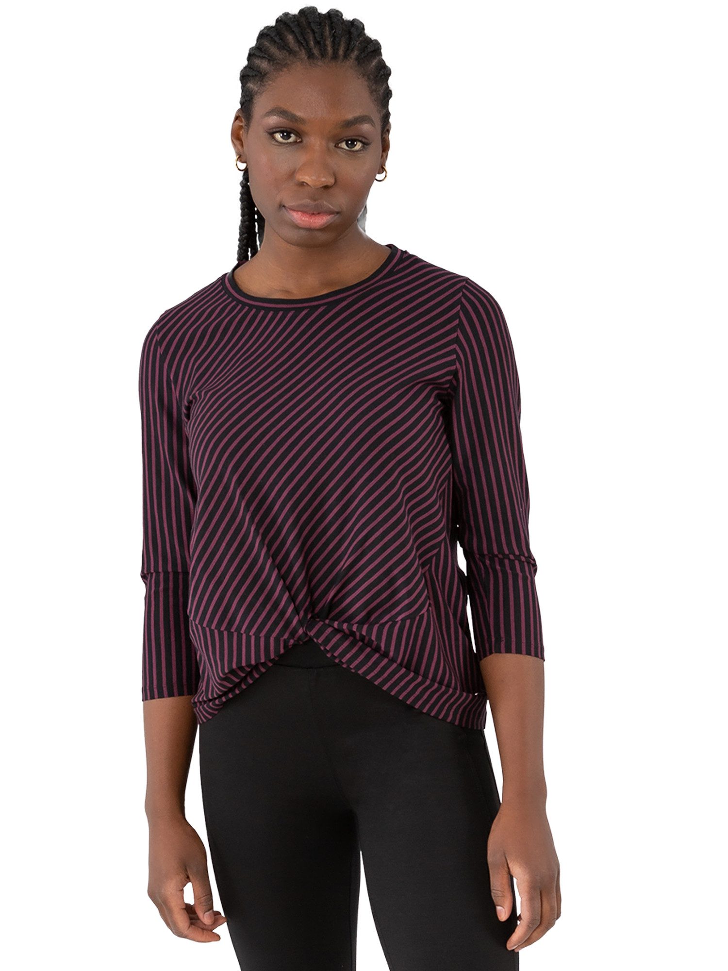 3/4-Arm-Shirt G31-1202, gestreift und mit Knoten an der Vorderseite