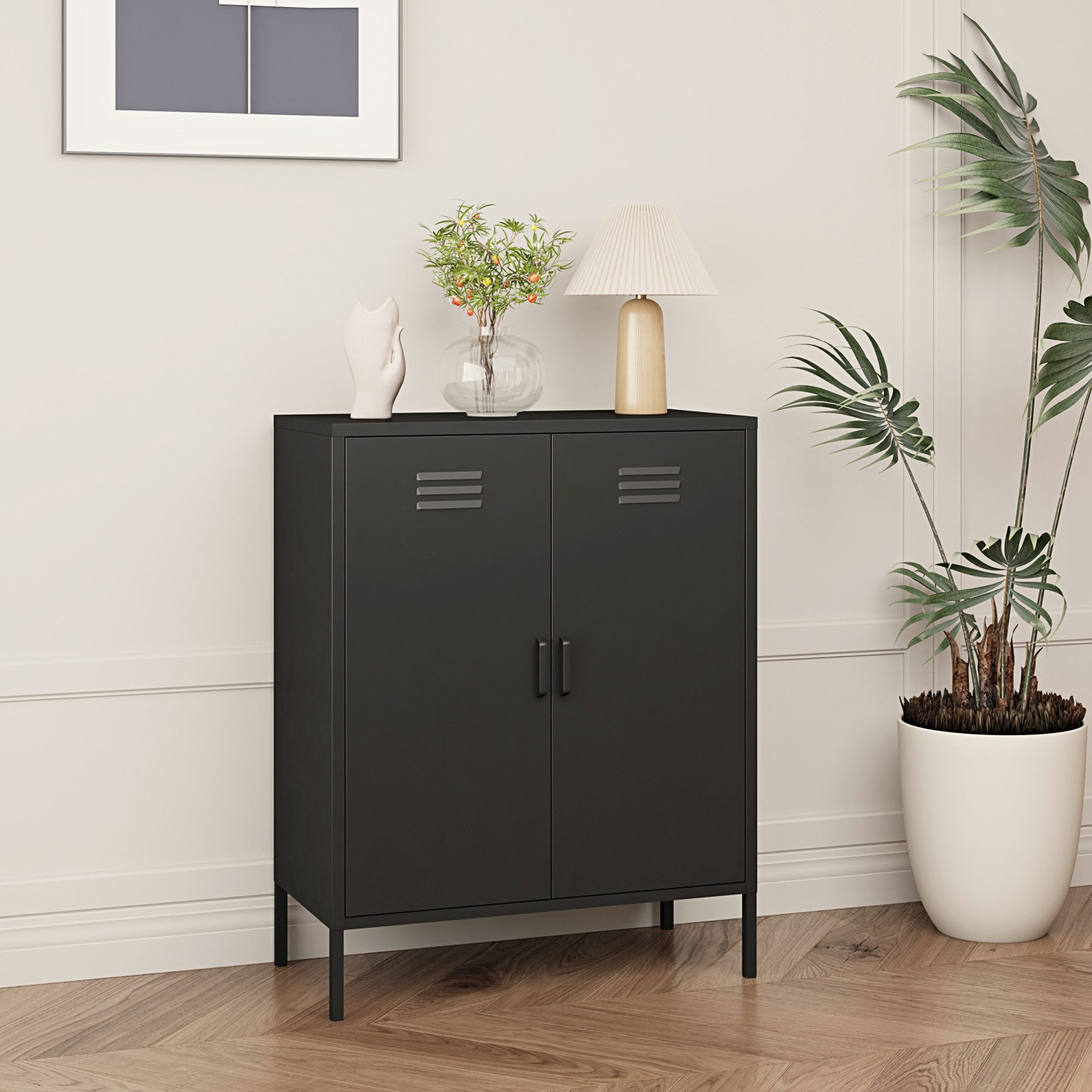 en.casa Aktenschrank »Pyhäranta« mit 2 Türen Metall 102x80x40 cm Schwarz günstig online kaufen