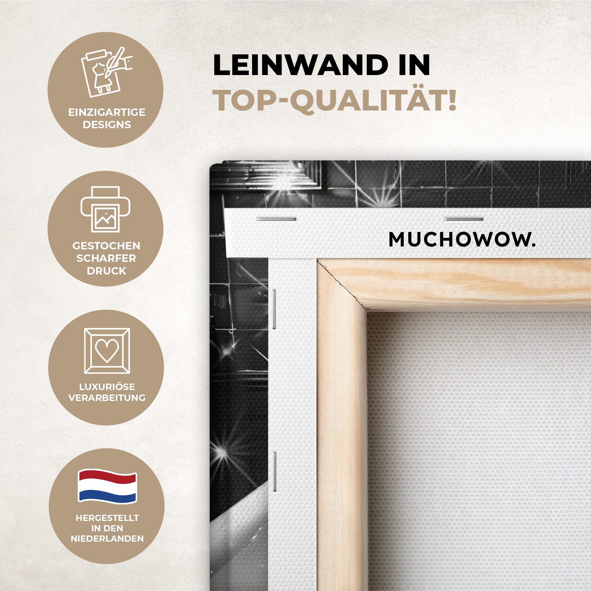 OneMillionCanvasses® Leinwandbild Badewanne - Glitzer - Schwarz und weiß - günstig online kaufen