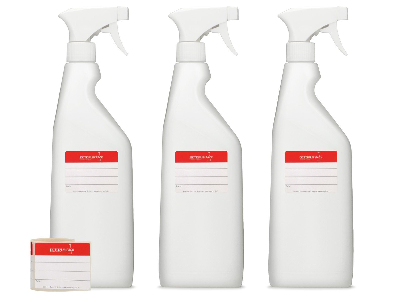 Zerstäuberflasche 3 x 750ml Sprühflasche HDPE natur G28, Sprühpistole weiß