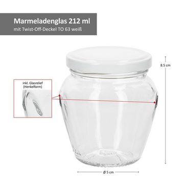 MamboCat Einmachglas 75er Set Marmeladenglas Vaso Orcio 212ml + To63 Deckel weiß, Glas
