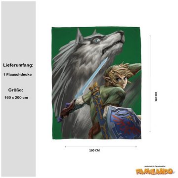 Kinderdecke Super flauschige Zelda Kuscheldecke "Wolf-Link" extra Groß 160x200 cm, Familando, mit Link und Wolf-Link