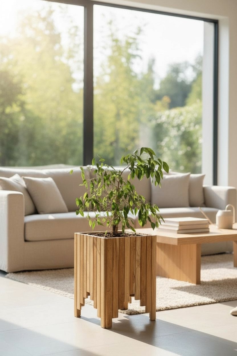 FaHome Blumentopf Holz Blumenkasten – Blumenkübel (Pflanzkasten, Vertikale Holzlatten – 45x35x35 cm), Massivholz Handgefertigt