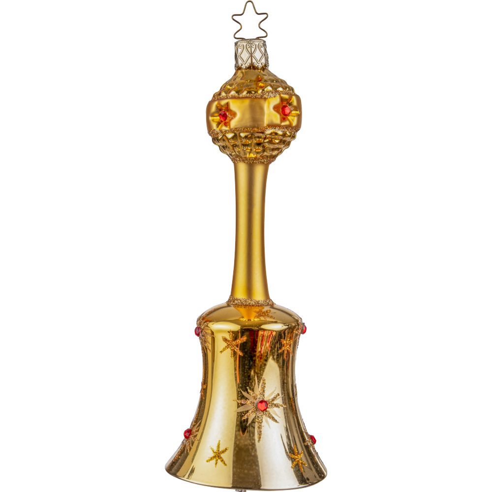 INGE-GLAS® Christbaumschmuck Funkelnde Glocke, golden 16cm (1-tlg), mundgeblasen, handbemalt