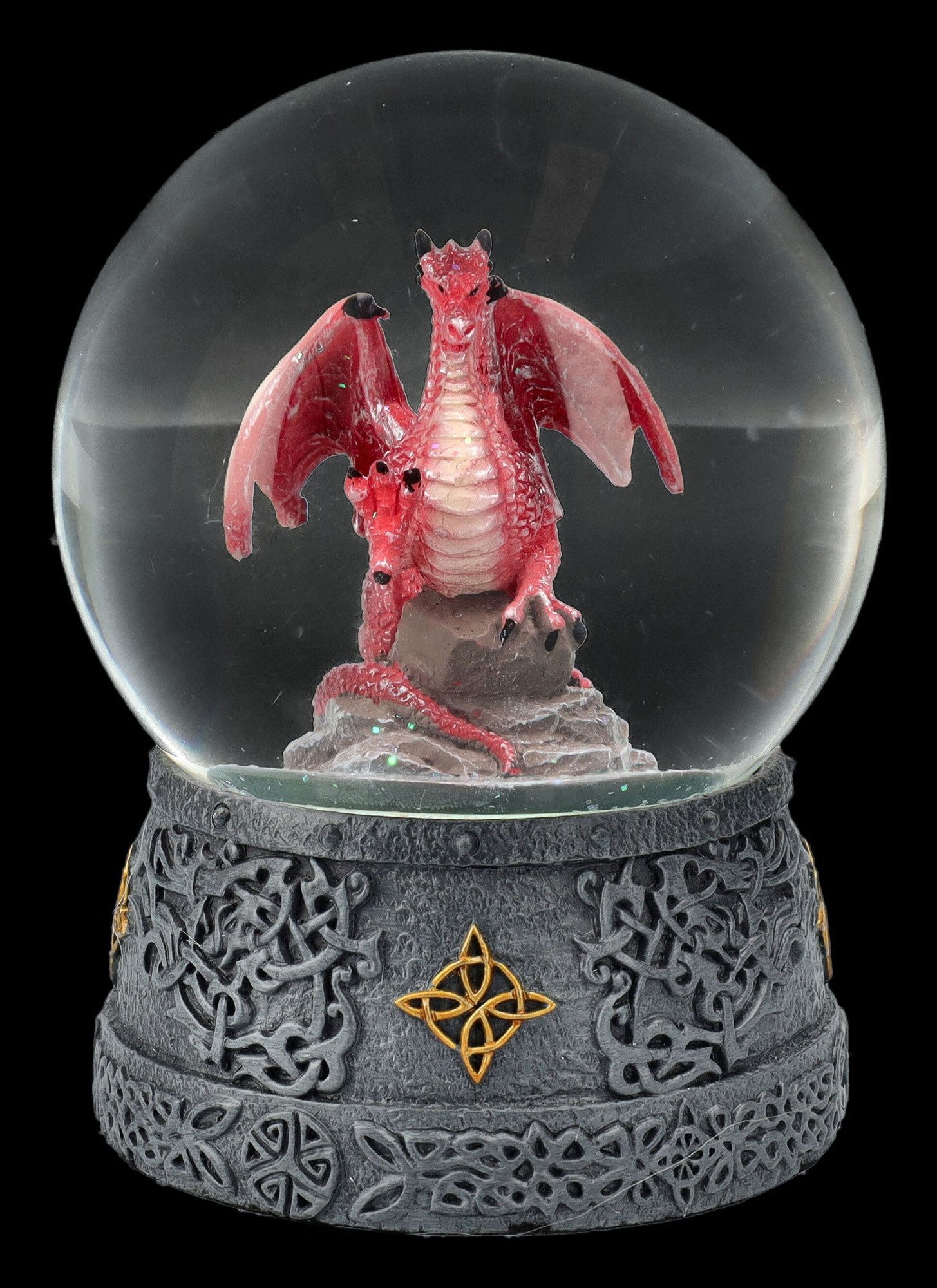 Figuren Shop GmbH Schneekugel Schneekugel - Roter Drache - Fantasy Dekoration Drachenfigur Deko