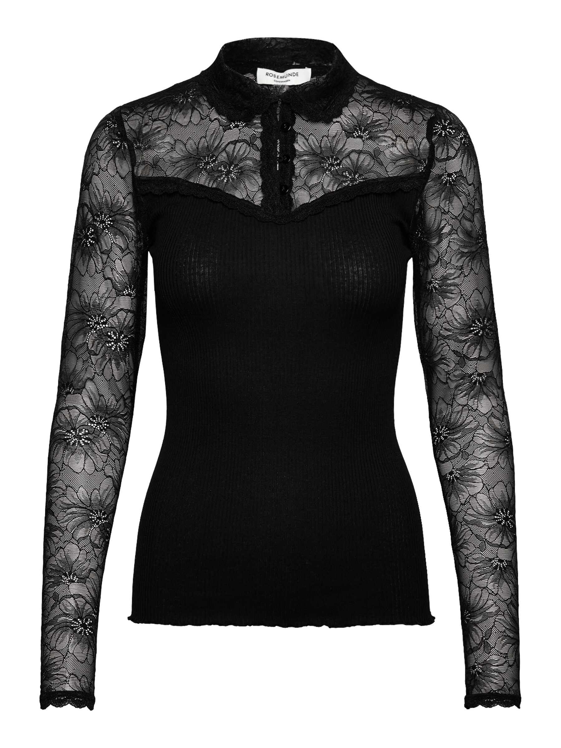 rosemunde Langarmshirt Beatha lace shirt Langarm, mit Polokragen und Knöpfen, mit Spitze, Seidenmix
