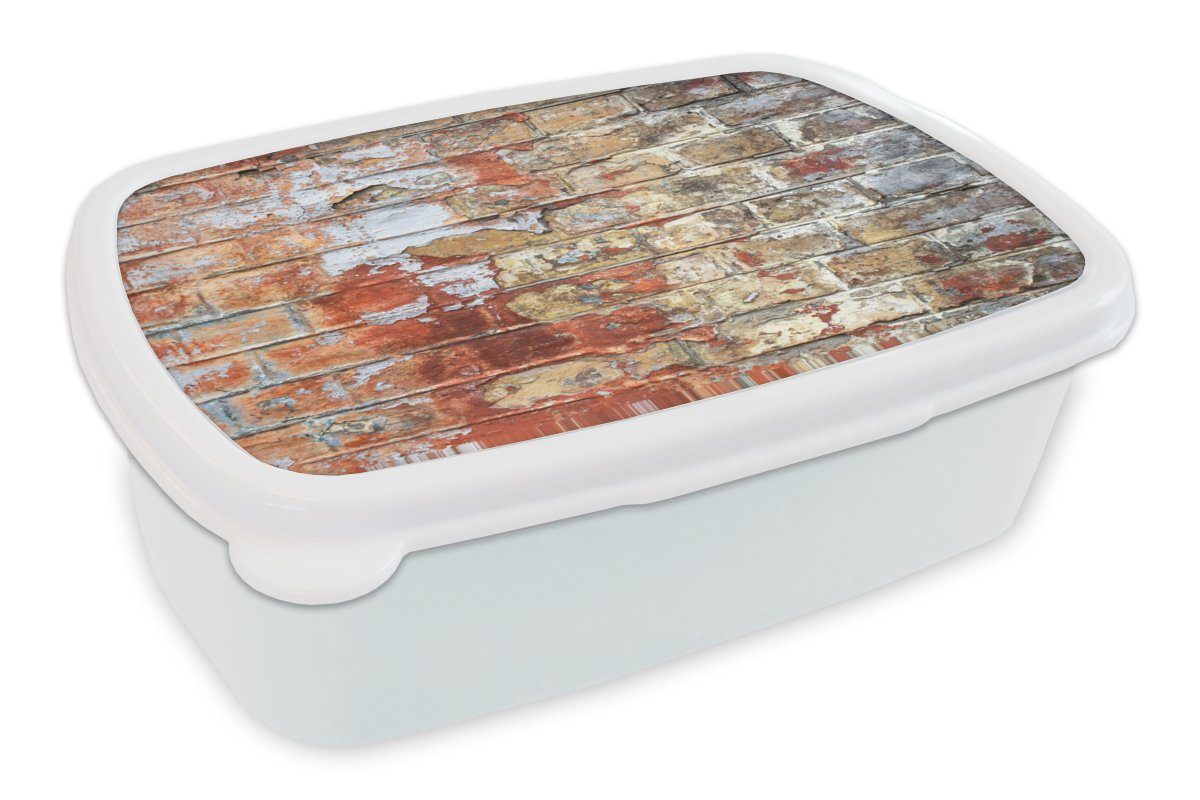 MuchoWow Lunchbox Farbe - Ziegel - Wände, Kunststoff, (2-tlg), Brotbox für Kinder und Erwachsene, Brotdose, für Jungs und Mädchen weiß