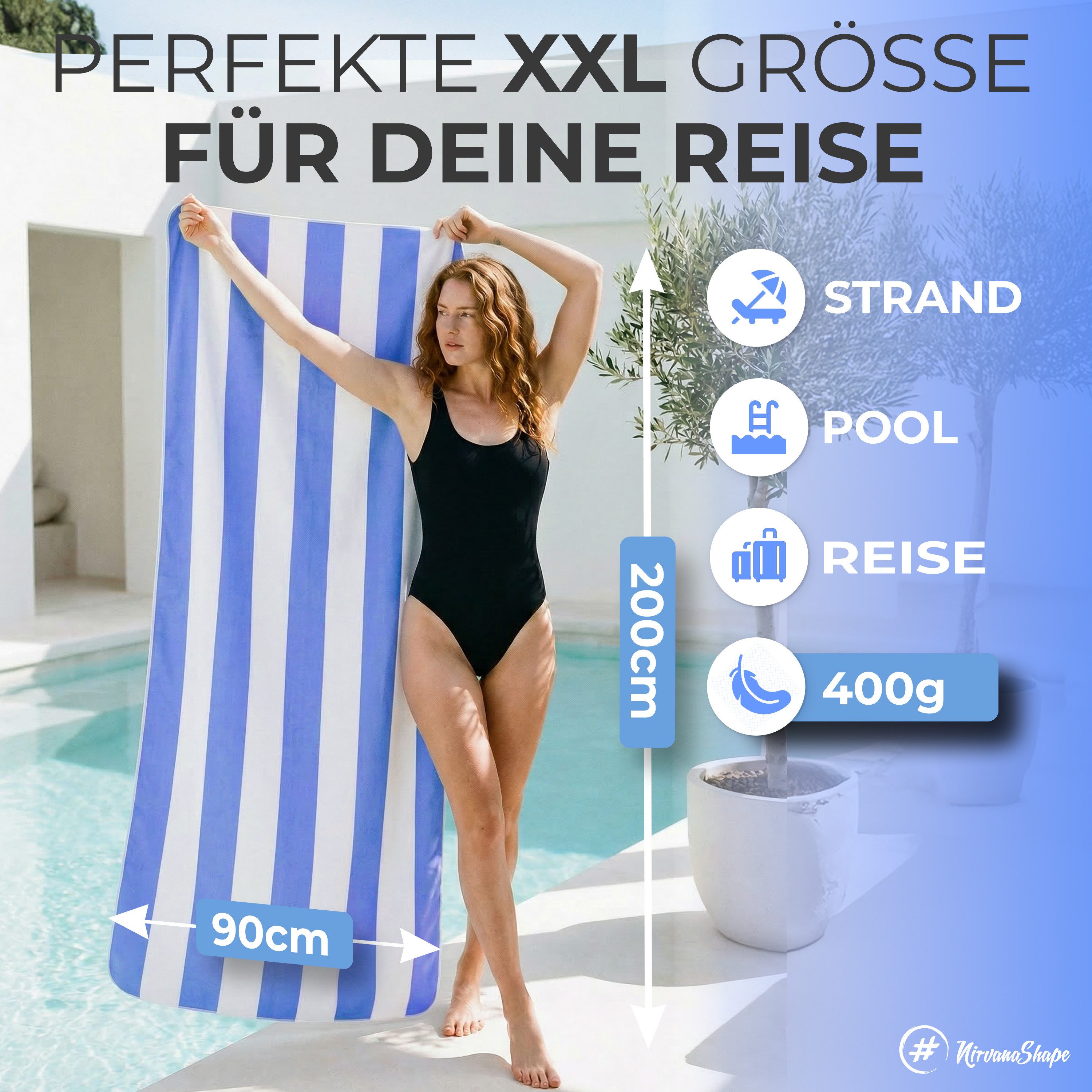 NirvanaShape Strandtuch Reise Handtuch Strandtuch XXL - Strandhandtuch, Mikrofaser Badetuch – Bild 2 von 5