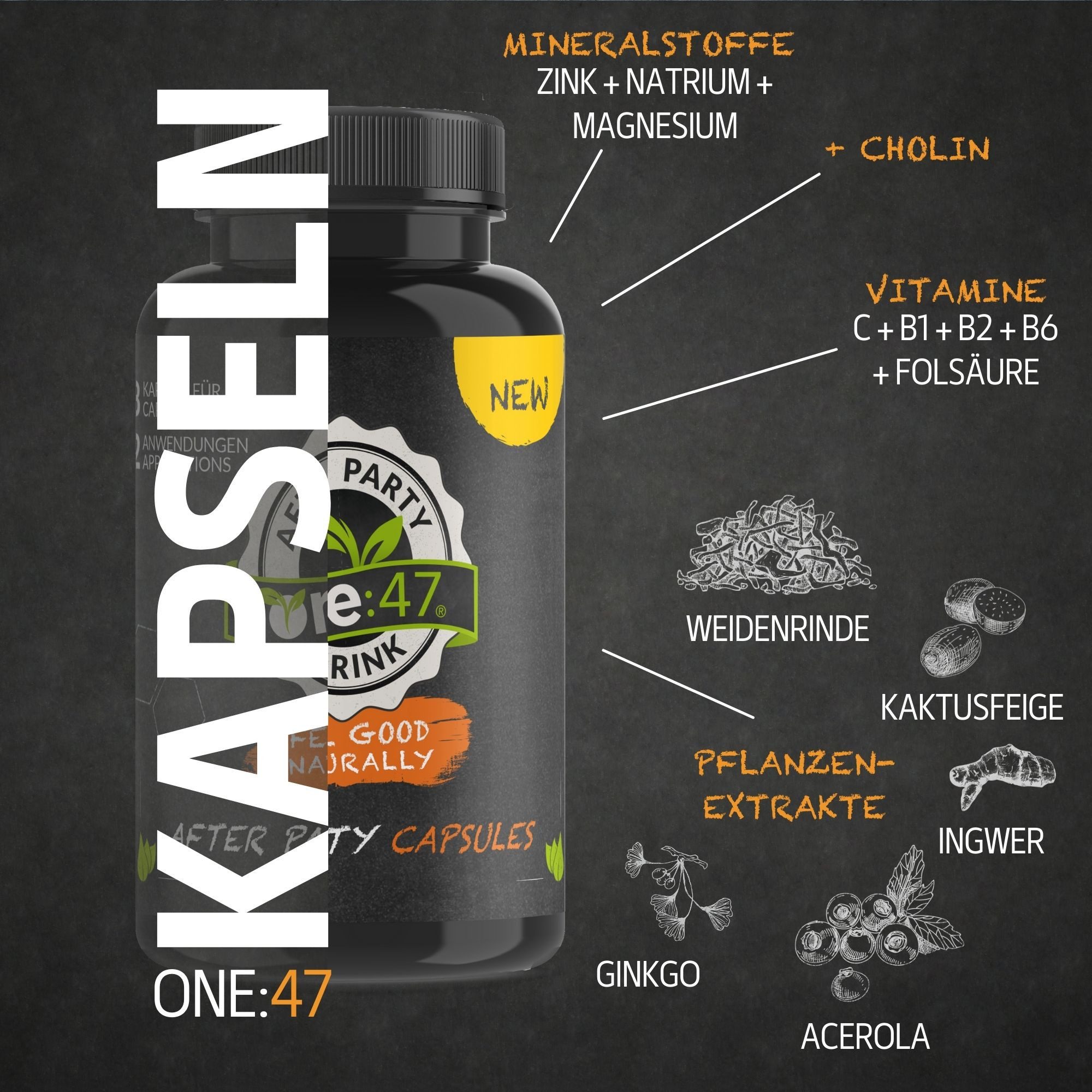 one:47 ONE:47® After Party Drink - Elektrolyte Vitamine Kapseln Kapseln, 48 St., 48 g
