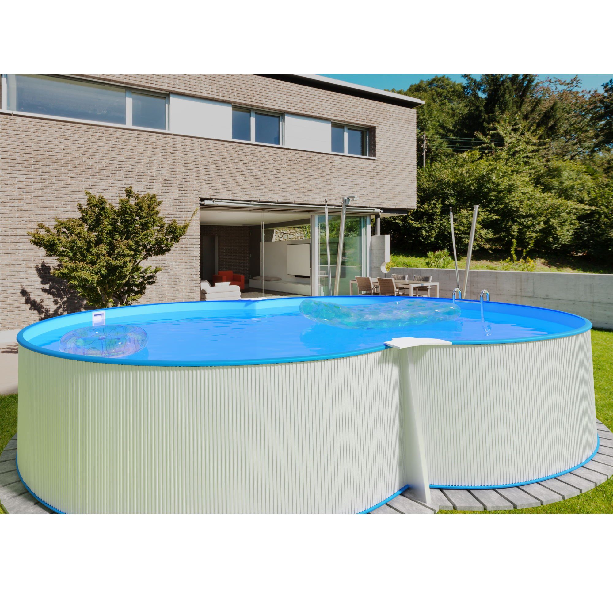 Planet Pool Achtformpool Stahlwandpool achtform 540x350x120 cm, Stahl 0,4 m (Einzelbecken), verzinkte Stahlwand