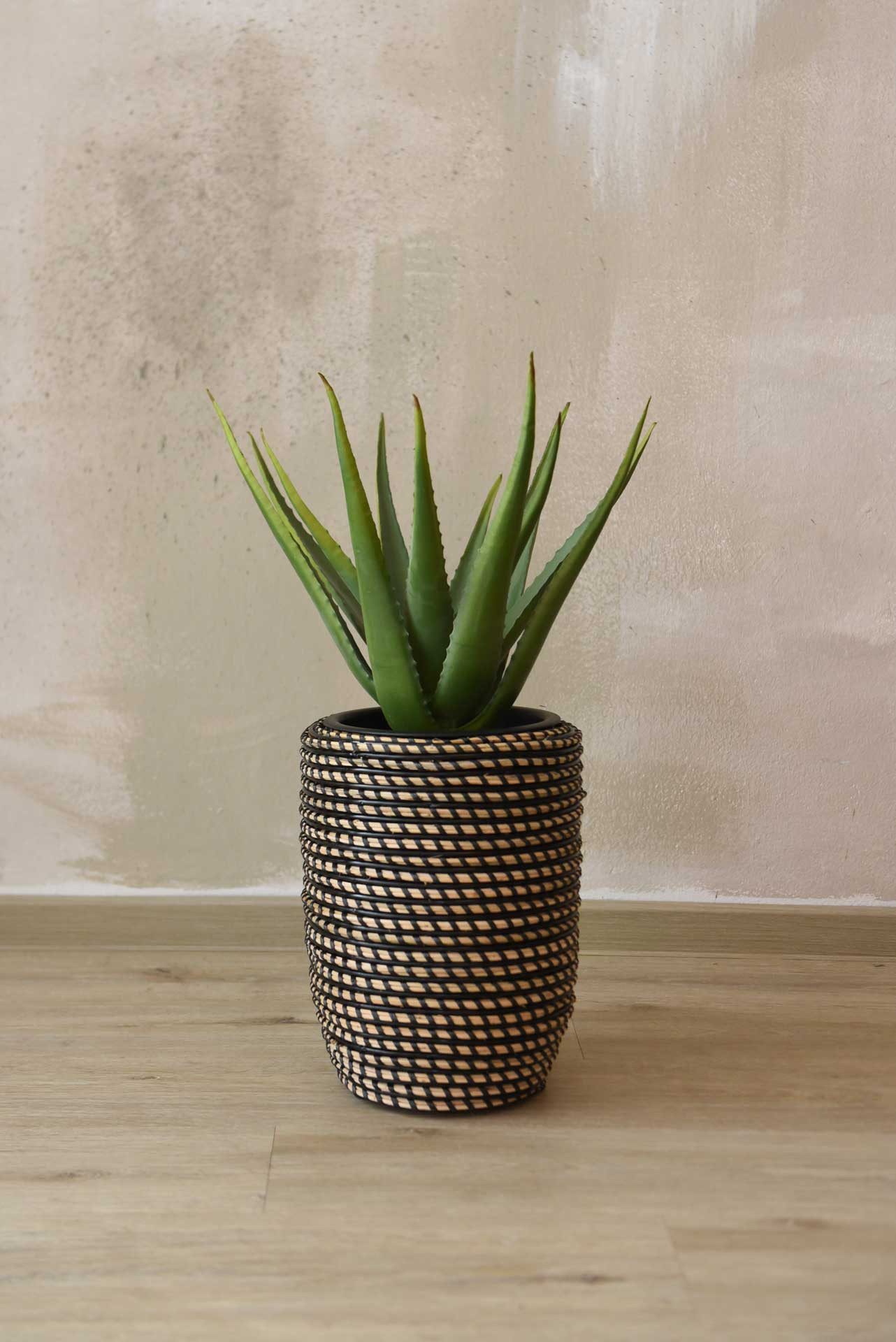 VIVANNO Blumentopf Rattan MACETA Rund - Schwarz Geflochten (1 St), 24x32 cm günstig online kaufen