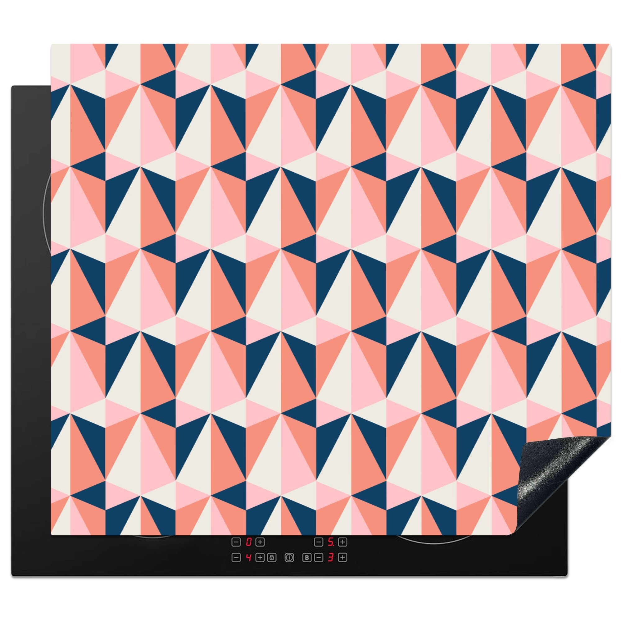 MuchoWow Herdblende-/Abdeckplatte Retro - Muster - Dreieck, Vinyl, (1 tlg), 60x52 cm, Mobile Arbeitsfläche nutzbar, Ceranfeldabdeckung