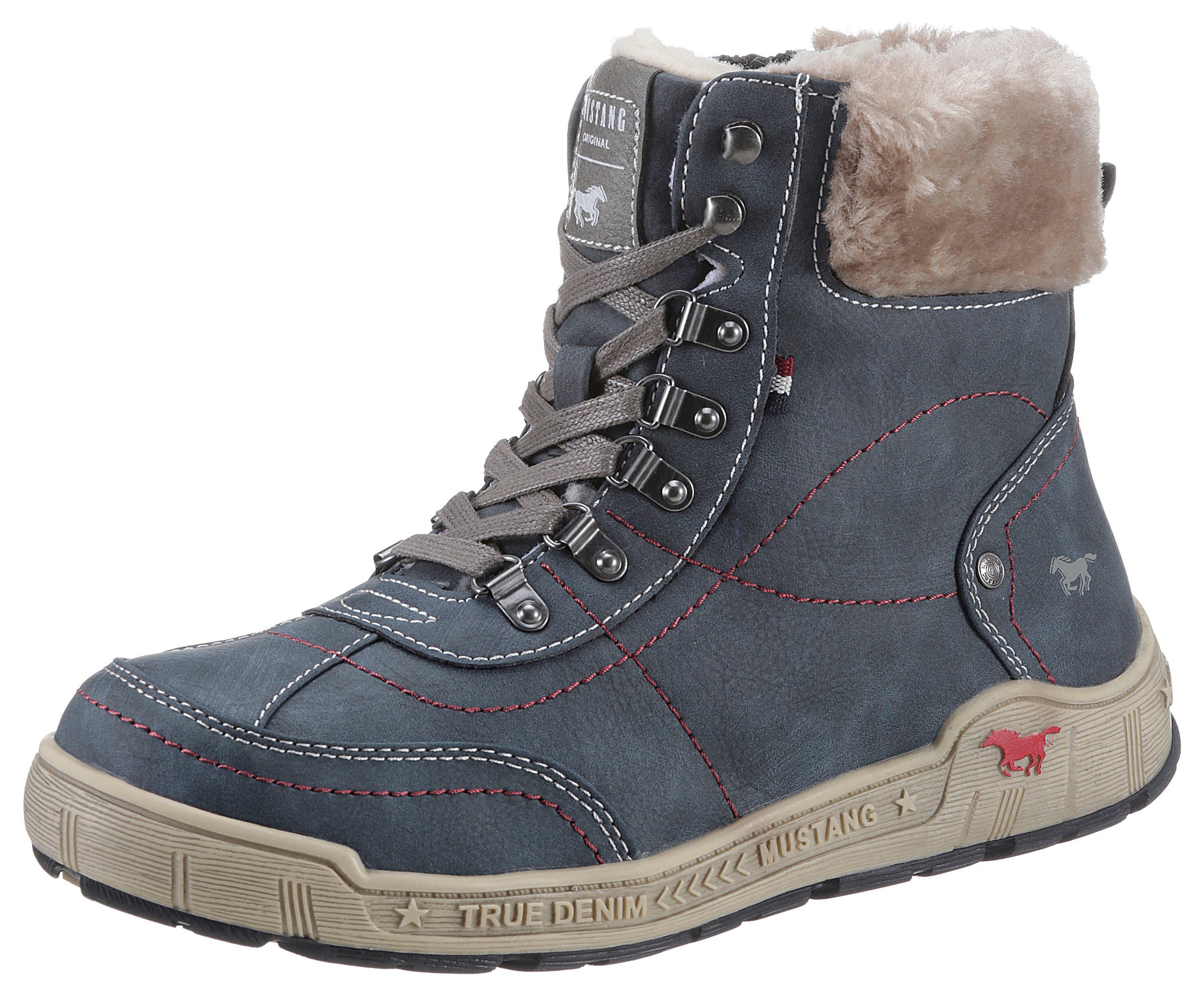 Mustang Shoes Winterboots mit Kunstfellkragen in Weite G = weit blau-used