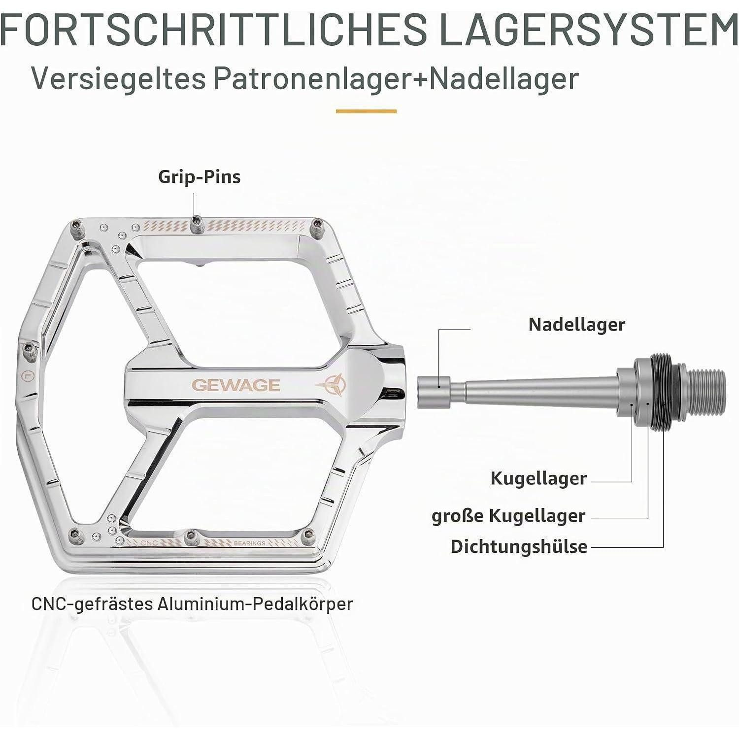 LuxusKollektion Plattformpedale MTB Pedale Profi-Edition CNC Aluminium Silver