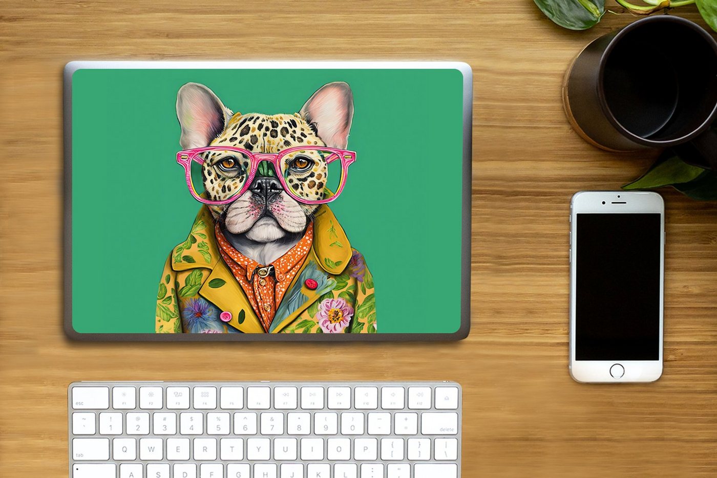 Thumbnail - MuchoWow Laptop-Aufkleber Bulldogge - Brille - Design - Hund - Tiere, (1tlg), Laptop Folien Cover, Aufkleber, Sticker, S...