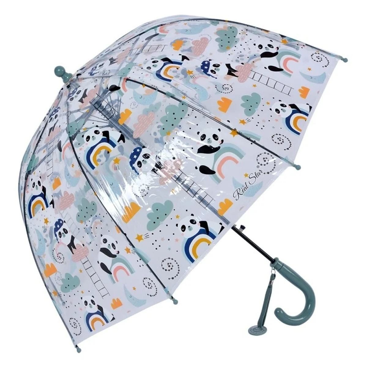 Clayre & Eef Stockregenschirm Kinderregenschirm transparent mit Pandas, Ø 70 cm, sicher & robust