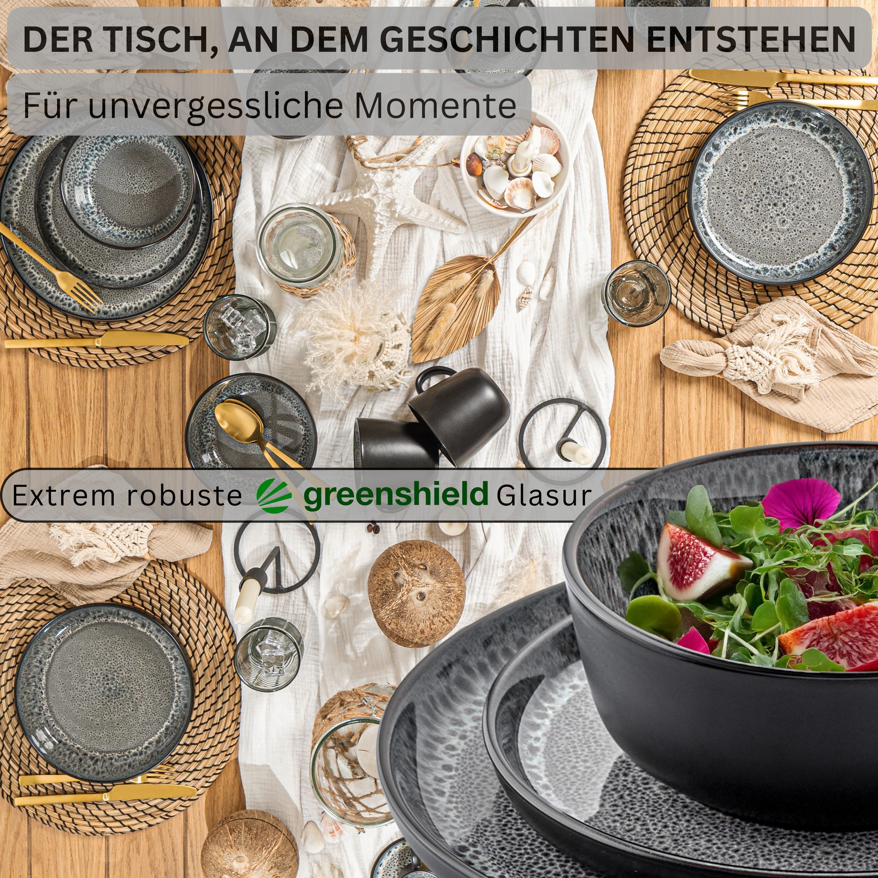 SÄNGER Tafelservice Sydney Geschirrset, Grau (18-tlg), 6 Personen, Steingut, Handmade, spülmaschinenfest, VALUE COLLECTION