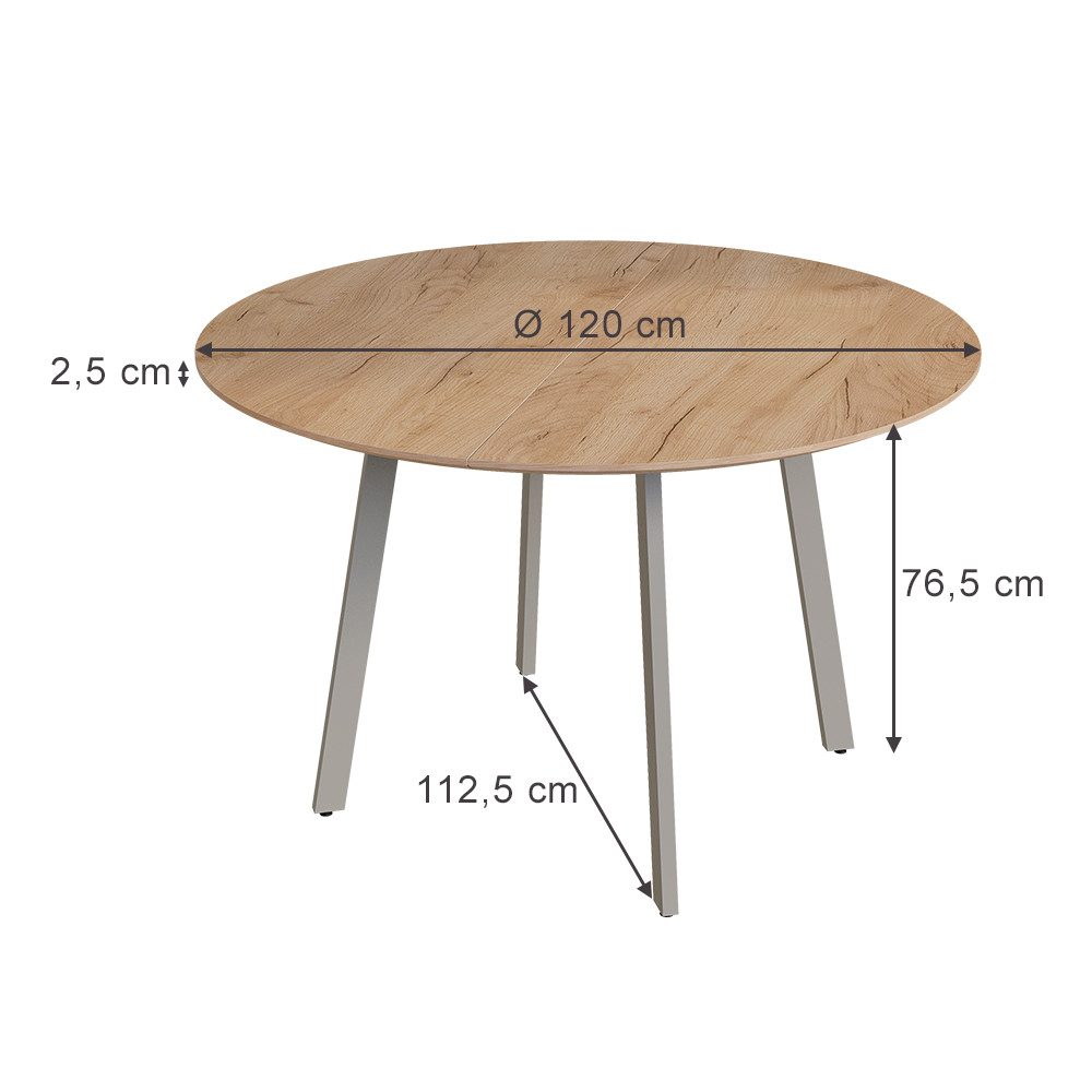 Vicco Esstisch Halvar, Greige/Goldkraft Eiche, 120 x 120 cm (1-St)