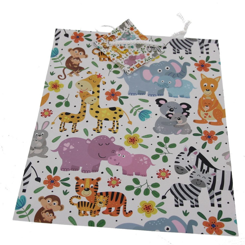 MICA Geschenkbox Geschenktasche Zootiere - ca. 17,5 x 22,5 x 9,5 cm