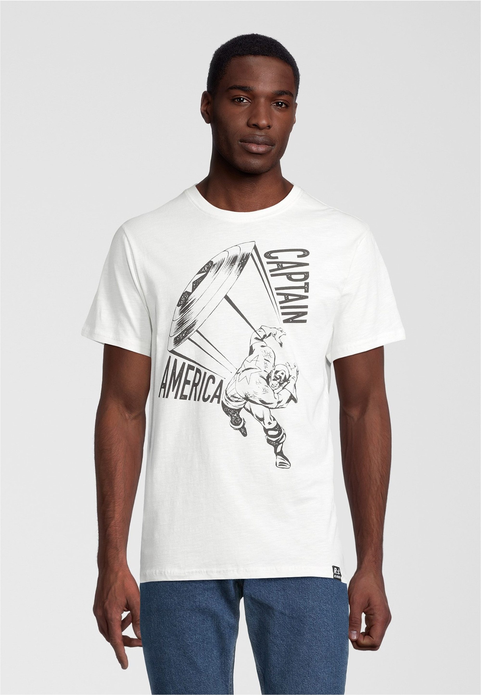 Recovered T-Shirt Marvel Captain America Shield Ecru Slub mit angesagtem Captain America-Print