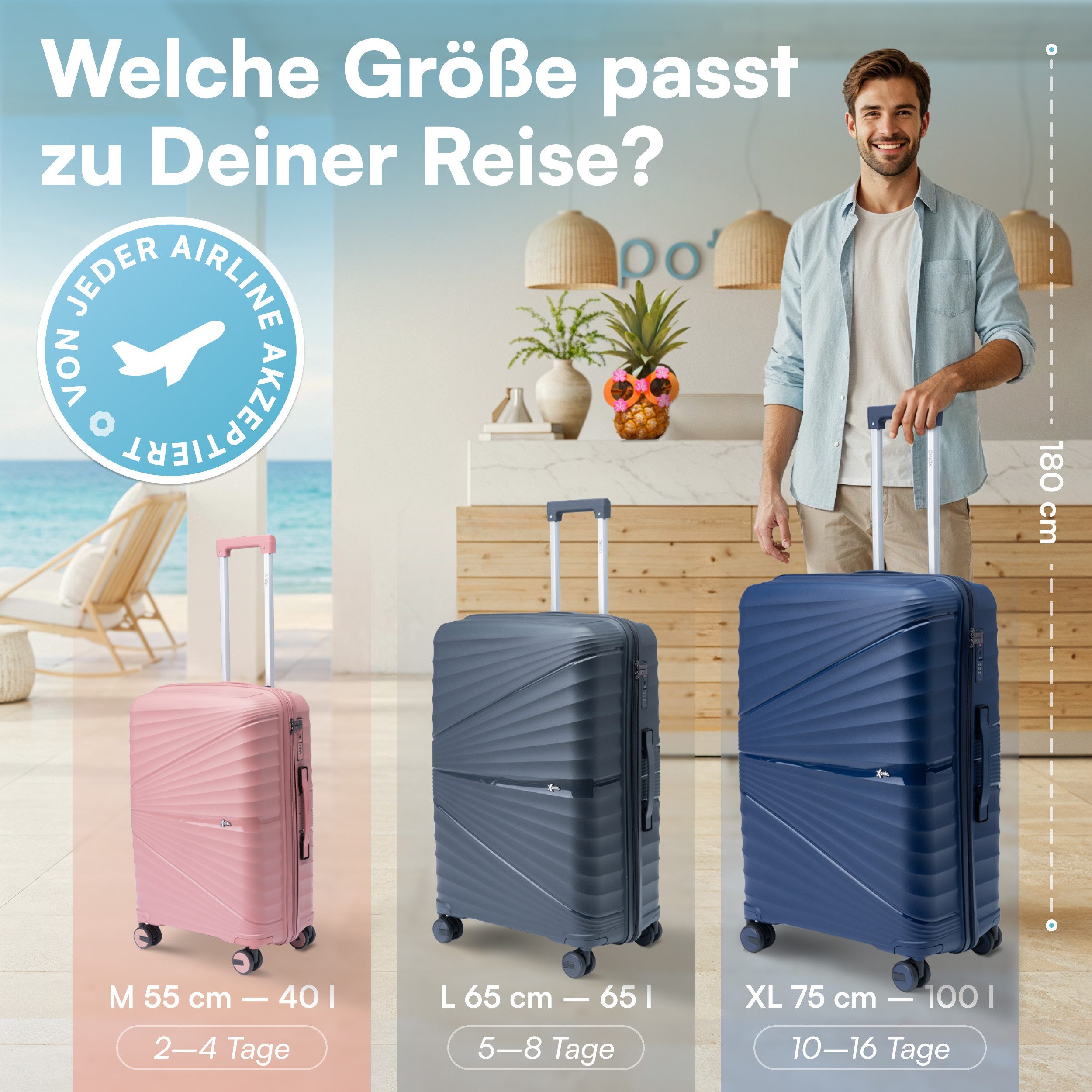 Xonic Koffer Xonic® Hartschalenkoffer Bruchsicherer Rollkoffer TSA-Reisekoffer, 4 Rollen