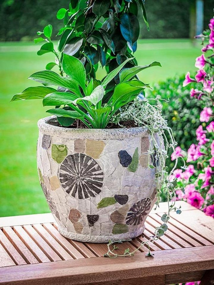PROREGAL® Blumentopf Blütentopf mit Mosaik, Grau, Keramik, 27,5x27,5x25cm