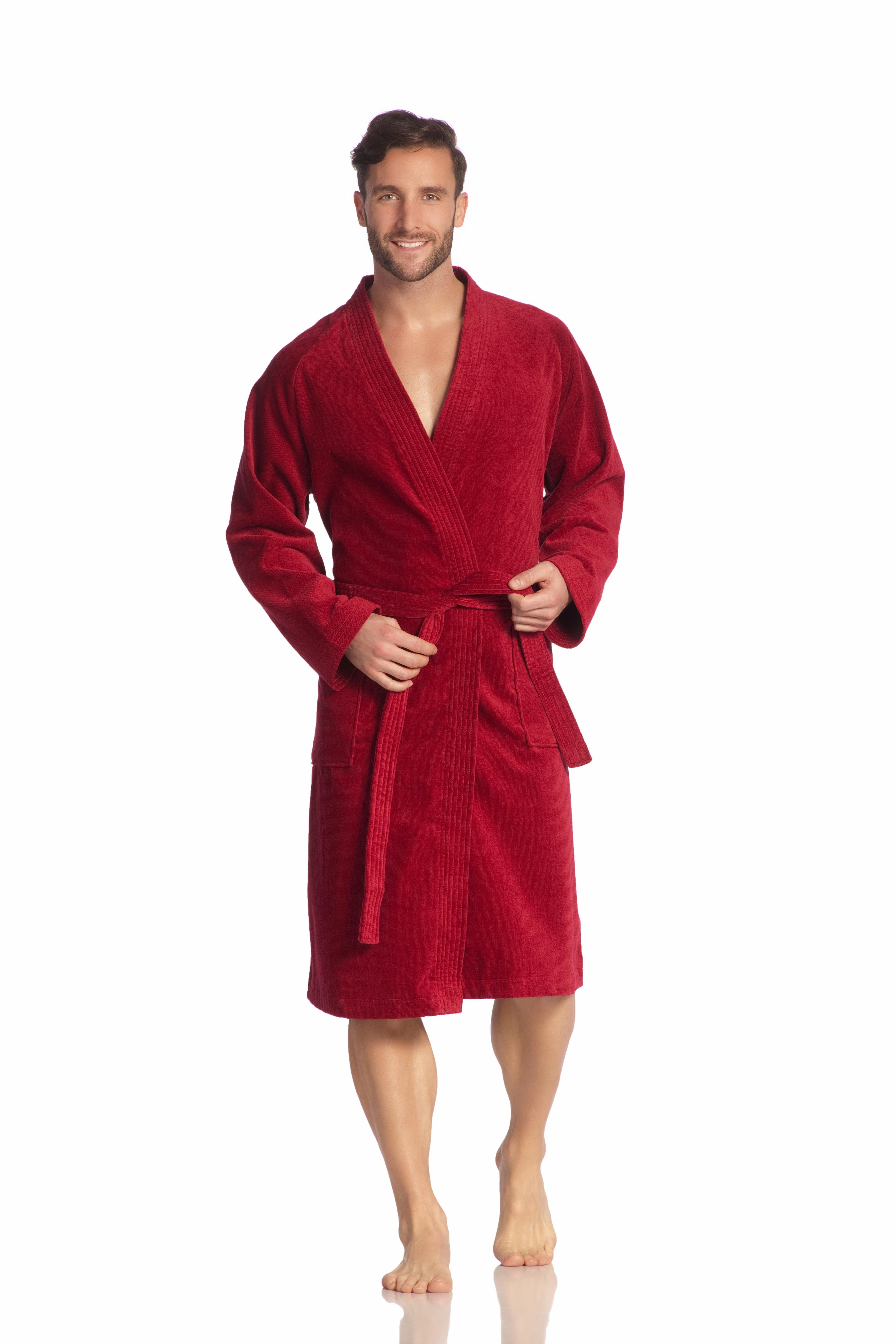 [Täglich zur Bestellung geöffnet] Vossen Unisex-Bademantel Dallas, Kurzform, reine rot Kimono-Kragen Gürtel, Herren, Damen Baumwolle, mit Kimono-Kragen, Webvelours, & für