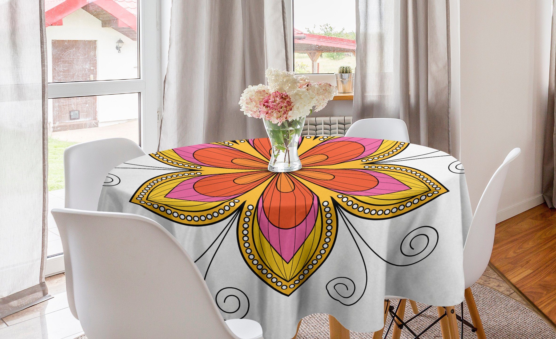 Abdeckung Küche Abakuhaus Dekoration, Blumen-Muster-Strudel Tischdecke Tischdecke Kreis für Blumen-Mandala Esszimmer