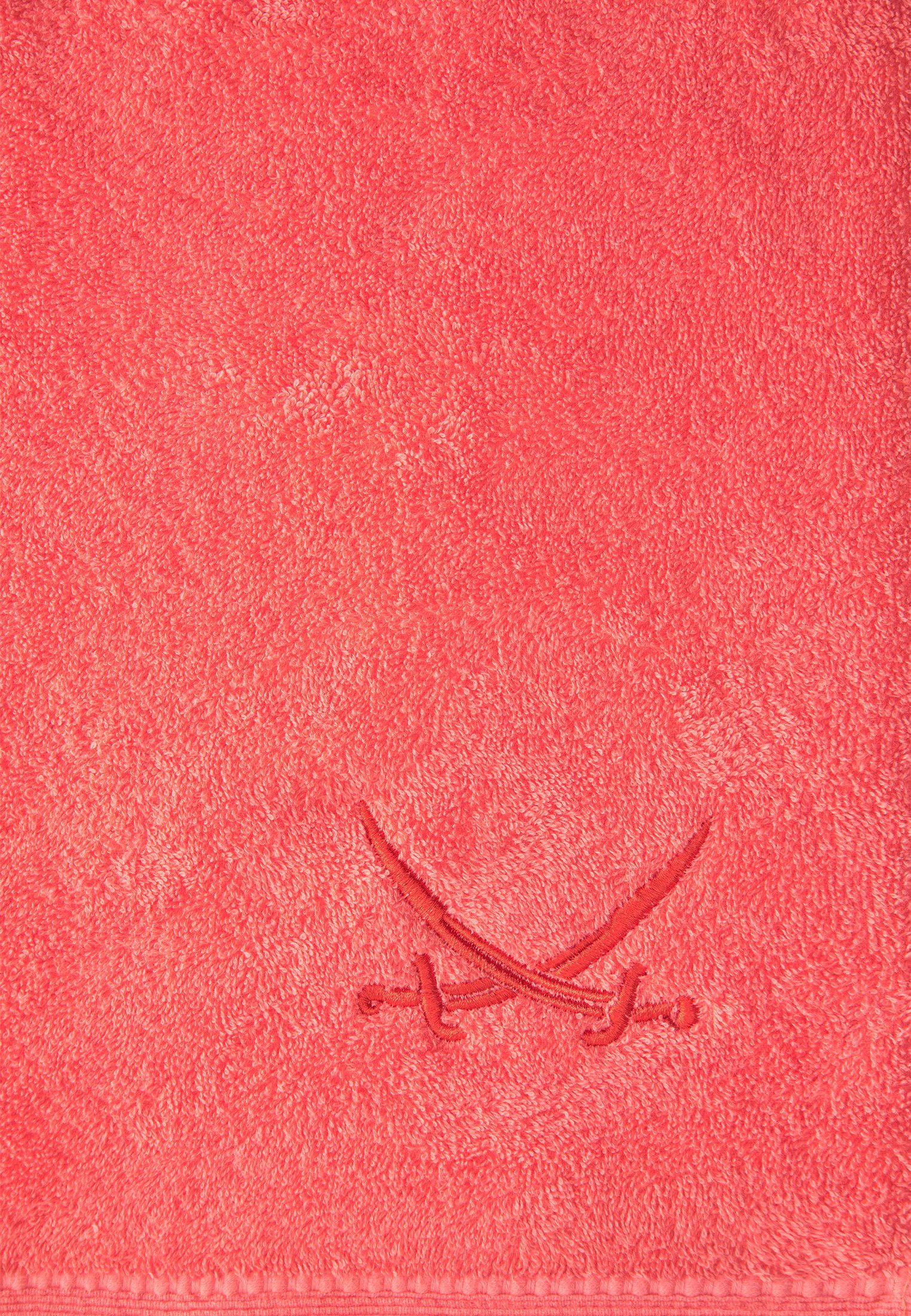 Duschtuch Frottier-Serie Säbel-Stickerei hochwertiger Sansibar mit „Classic“, coral Badetuch Sansibar Saunatuch Sansibar Sylt hot Sylt