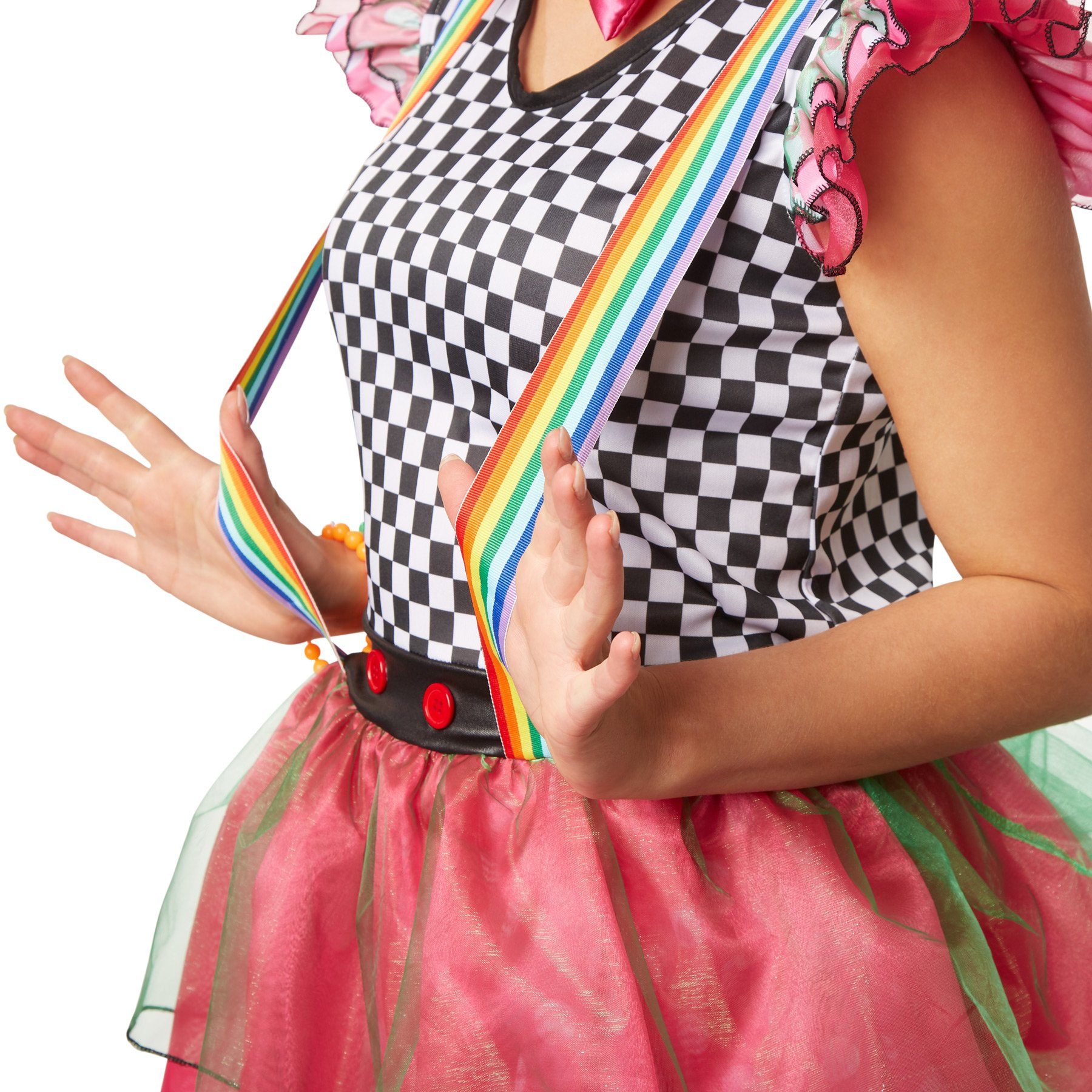 dressforfun Clown-Kostüm Frauenkostüm Neon Clown, Schrill-buntes Einteiler Kleid aus Elastik-Jersey
