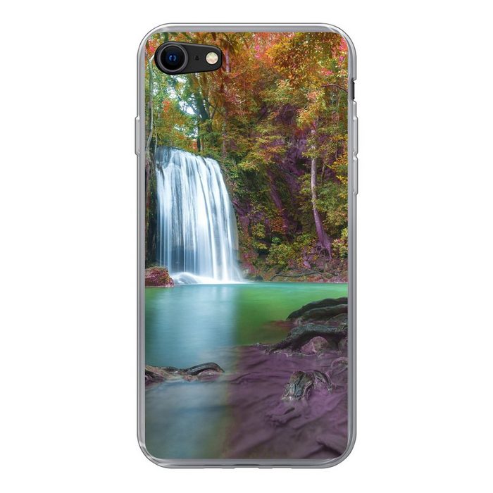 MuchoWow Handyhülle Bunte Blätter an einem Wasserfall im Erawan-Nationalpark in Thailand Handyhülle Apple iPhone 8 Smartphone-Bumper Print Handy Schutzhülle
