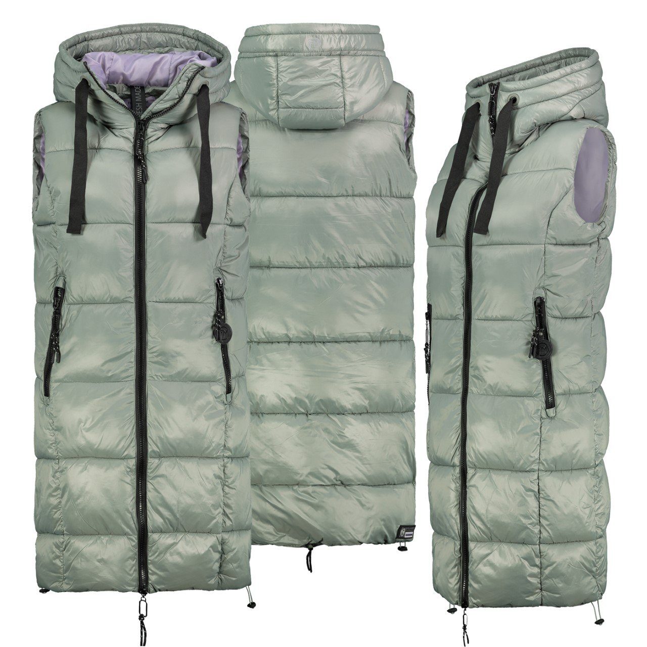 Fresh Made Steppweste Lange Stepp weste Kapuze Übergangs Herbst Frühlings Weste Windbreaker